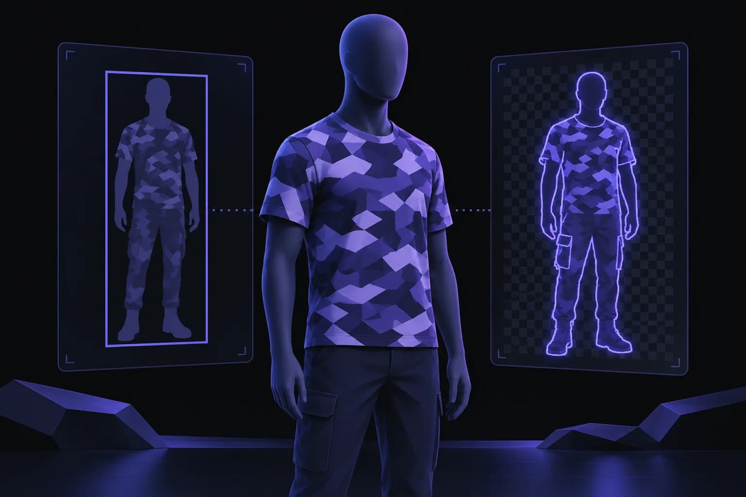 Conceptual comparison of a detection box and a segmentation outline around patterned clothing