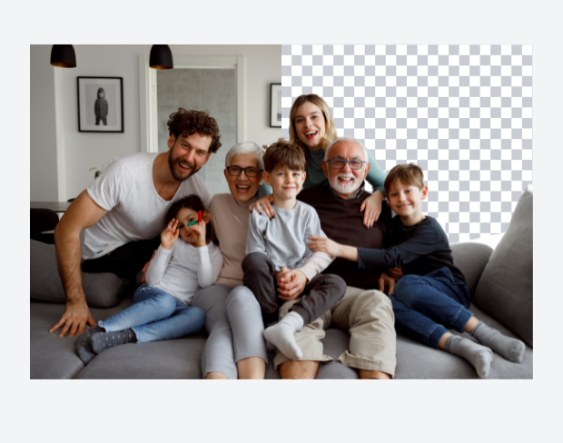 Family photo with AI-removed background using video background remover tool—ready for virtual or transparent background.