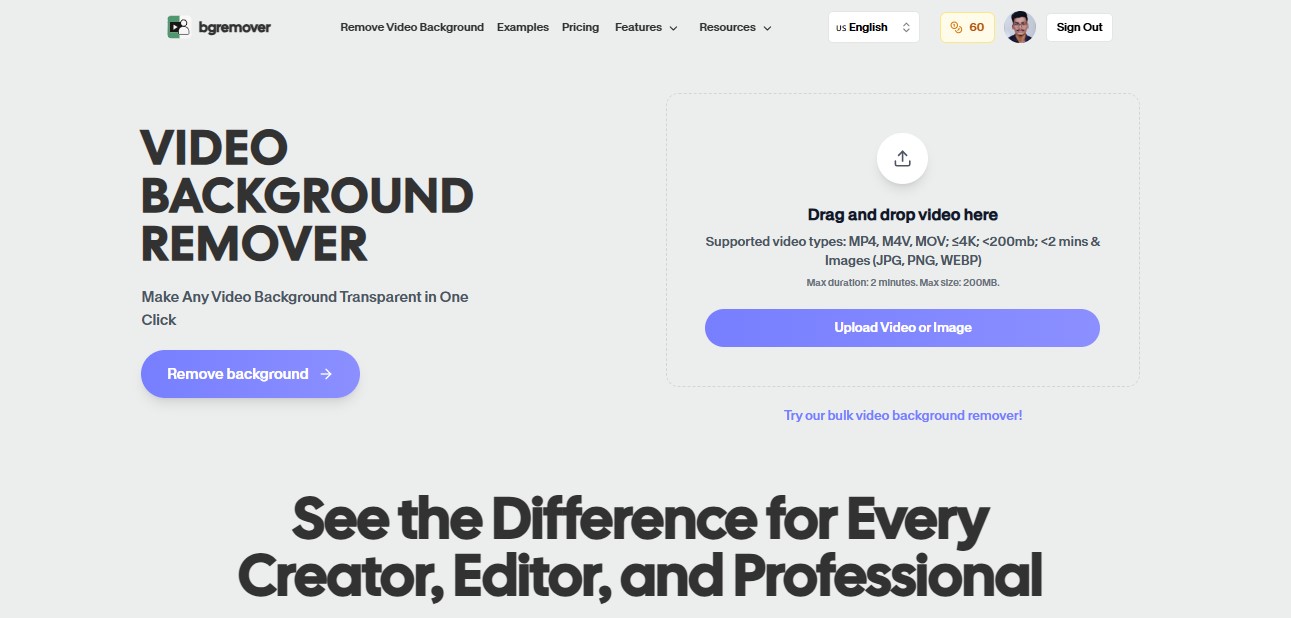 Upload Cartoon Video to BGRemover