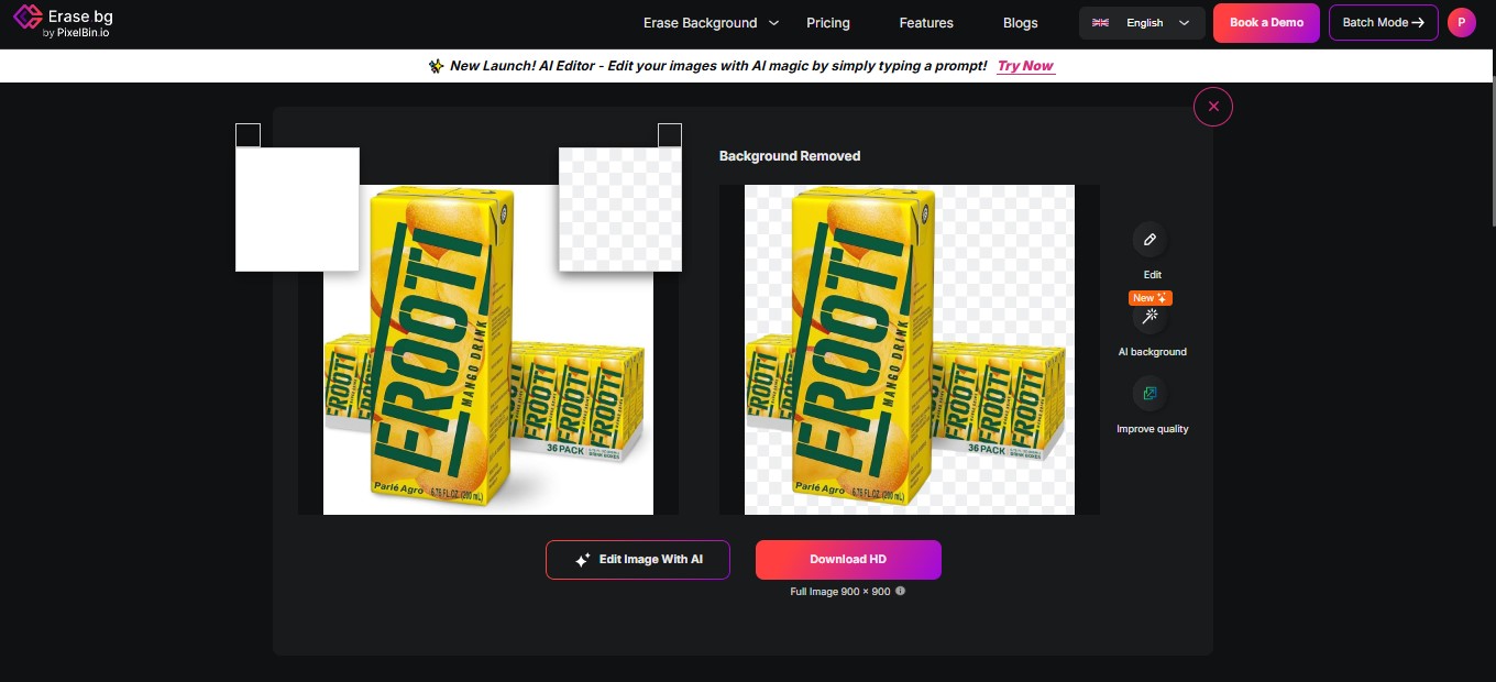 Erase.bg Fast Removal